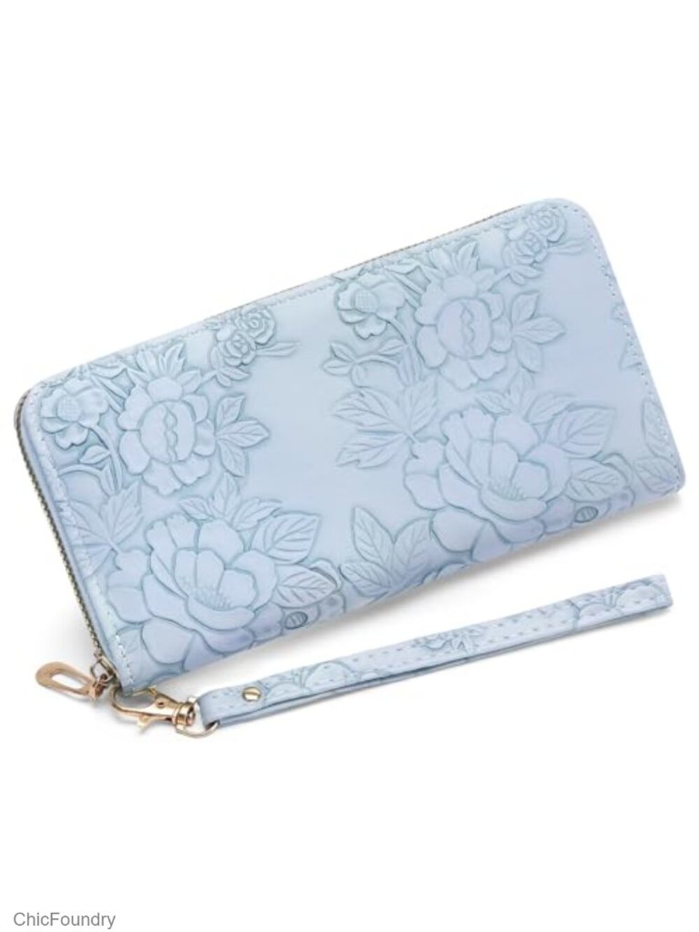 Embossed Faux Leather Wallet Wristlet RFID Blocking Credit Card Holder